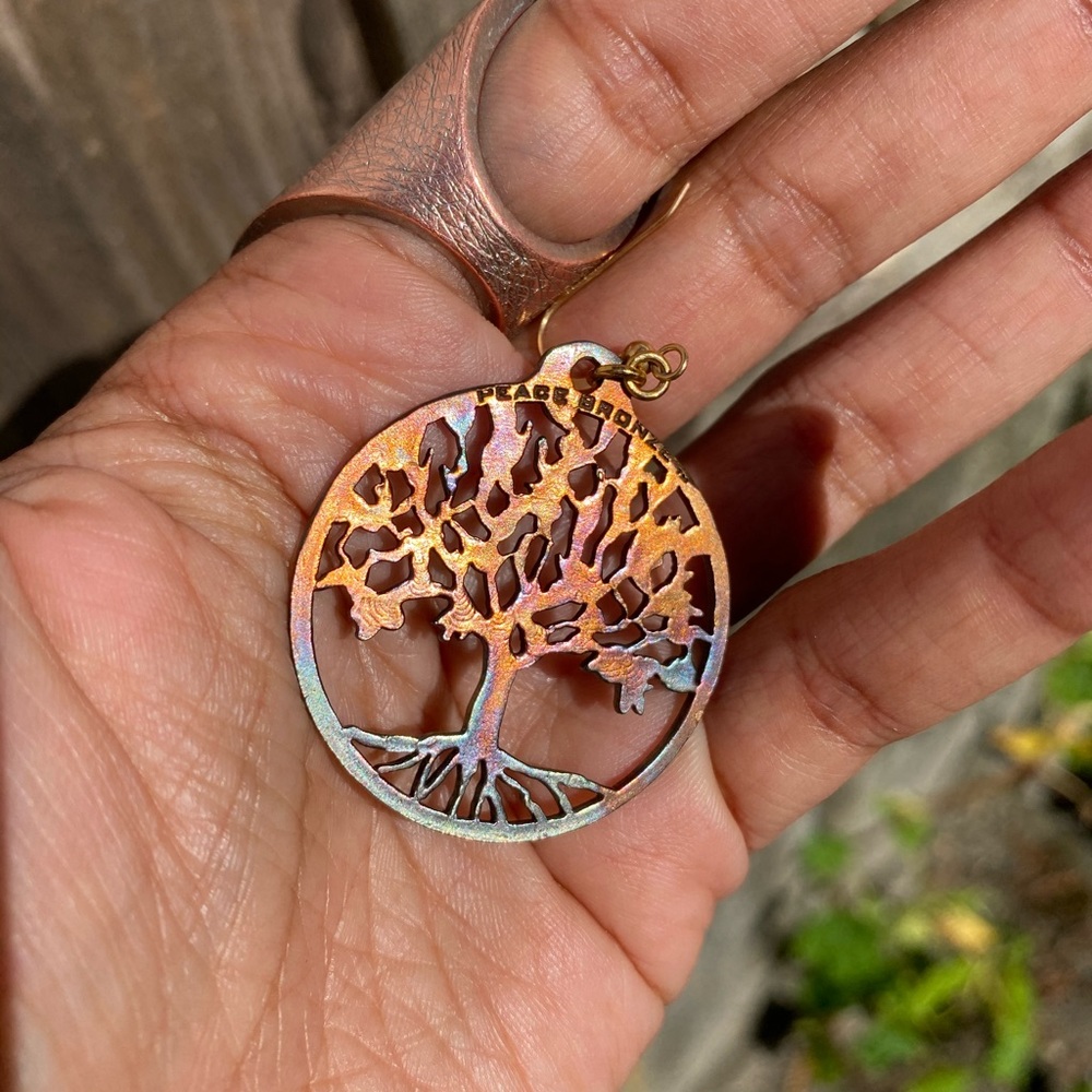Tree of Life Iridescent Peace Bronze Earrings - Picture 2 of 9